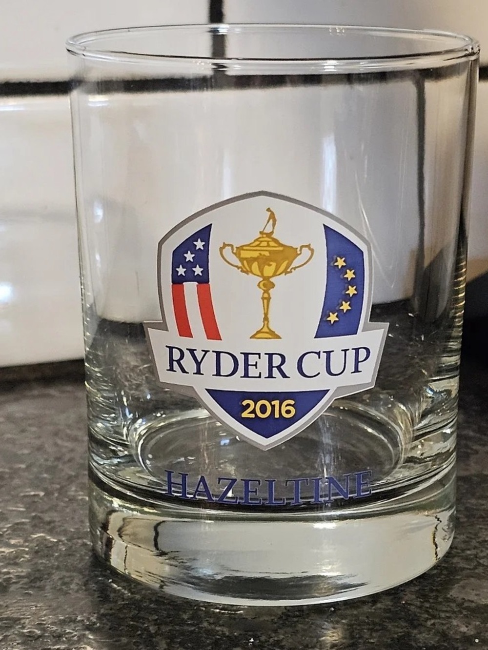 RYDER CUP 2016 HazelTine Blue Crest Whiskey Glass